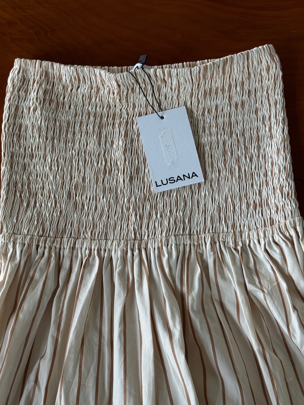 Lusana Strapless Smocked Midi Dress Striped Cream and White - Picture 5 of 5